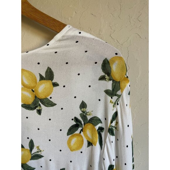 TORRID Size 00/0 White Lemon Citrus Fruit Polka Dot Kimono Wrap - Picture 9 of 9